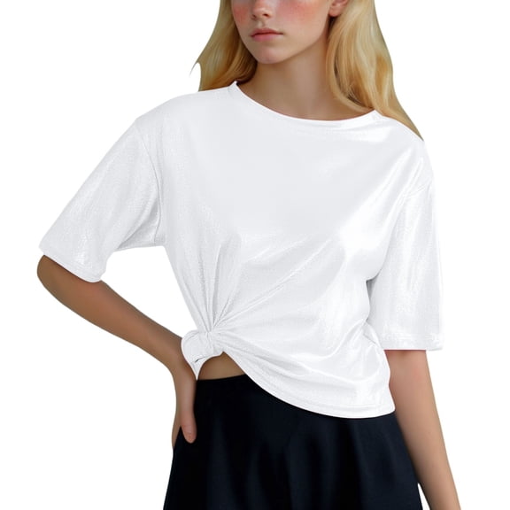 Tfken Summer Women Tshirts Crew Neck Solid Color Half Sleeve Tops Trendy Daily Wear Female Comfortable Shirts White