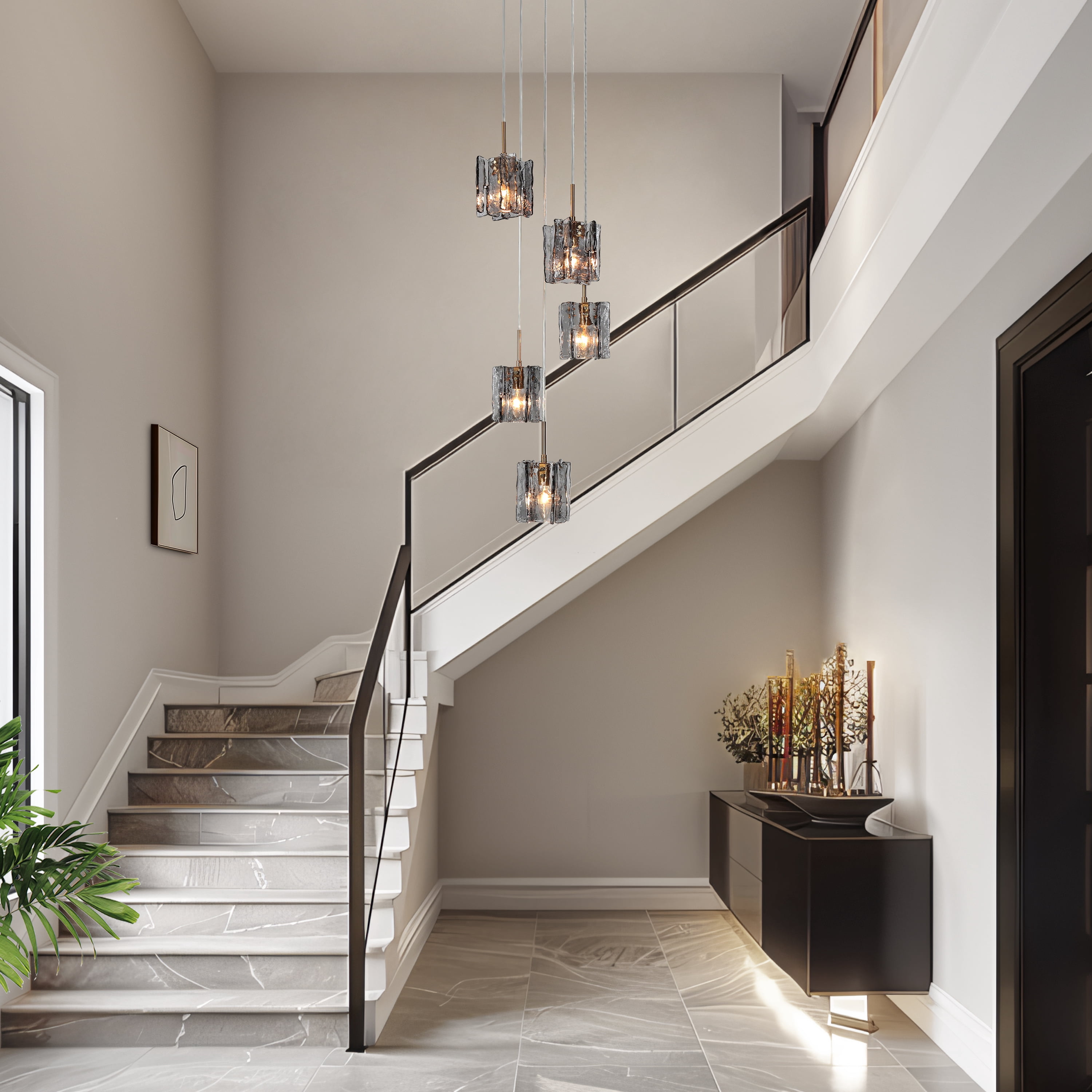 LNC Tucana 5-Light Matte Black Modern/Contemporary Led Crystal Chandelier