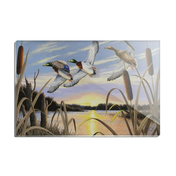 Mallard Ducks Flying Over Pond Lake Painting Rectangle Acrylic Fridge Refrigerator Magnet