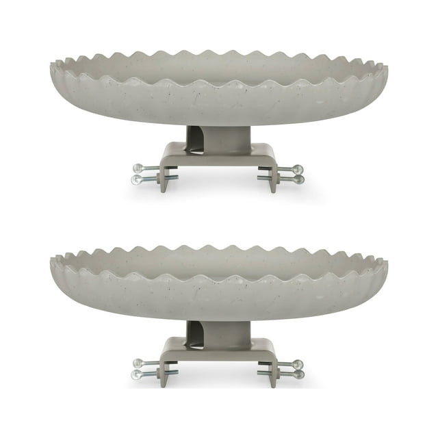Farm Innovators Bain d'Oiseaux Chauffant à Bord Festonné en Pierre avec Support de Terrasse, Gris (Lot de 2)