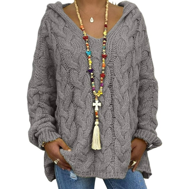Daeful Chandail à Manches Longues pour Femmes, Chaud et Confortable pour l'Hiver, Gris Foncé m