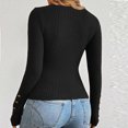 thumbnail image 3 of FRSASU Womens Round Neck Sweaters Shirts Long Sleeve Solid Button Lightweight Knit Pullover Sweater Blouse Tops Black, 3 of 4