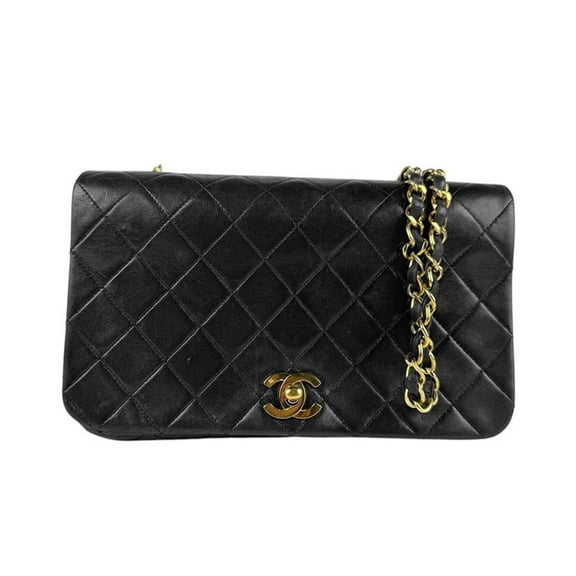Pre-Owned CHANEL Shoulder Bag Lambskin Black Gold Women's z4276 (Good)