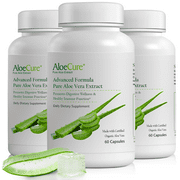 AloeCure Organic Aloe Vera Capsules, 160,000mg Inner Aloe Leaf Equivelant per Serving, Support Gut Health & Digestive Comfort, Stomach Acid Buffer, Natural Immune Supplement, Aloin Free, 60Caps x 3Btl