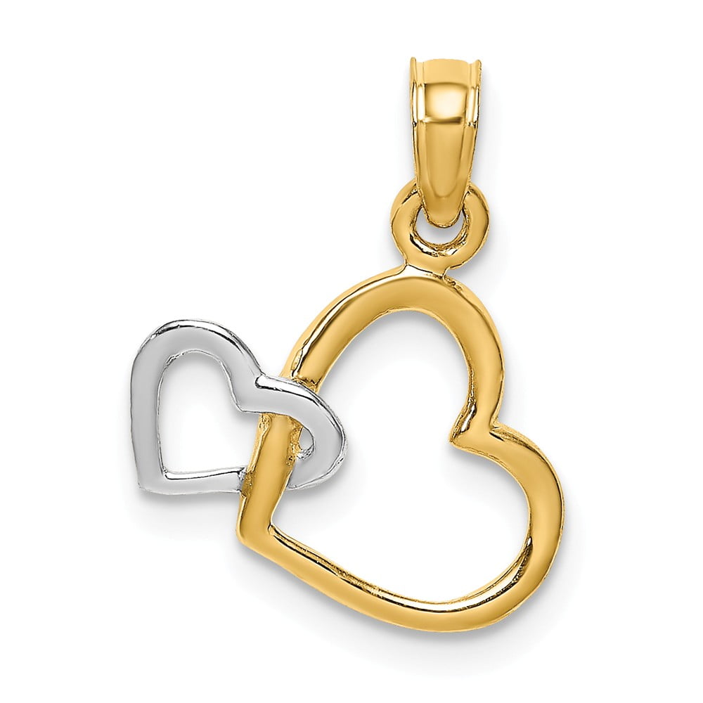 FB Jewels - FB Jewels 14K White and Yellow Two Tone Gold Double Hearts