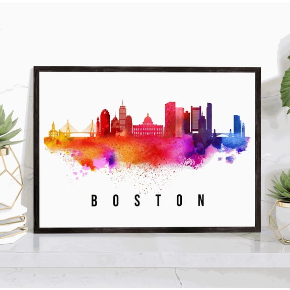 Pera Print Boston Skyline Massachusetts Poster, Boston Cityscape Painting Unframed Poster, Boston Massachusetts Poster, Home Office Wall Decor - 5x7 Inches