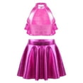 thumbnail image 4 of Miutii Kids Girls 2 Piece Modern Jazz Latin Dance Outfits Sequin Crop Top With Metallic Ruffle Skirt Ballroom Dancewear Hot Pink 8, 4 of 5