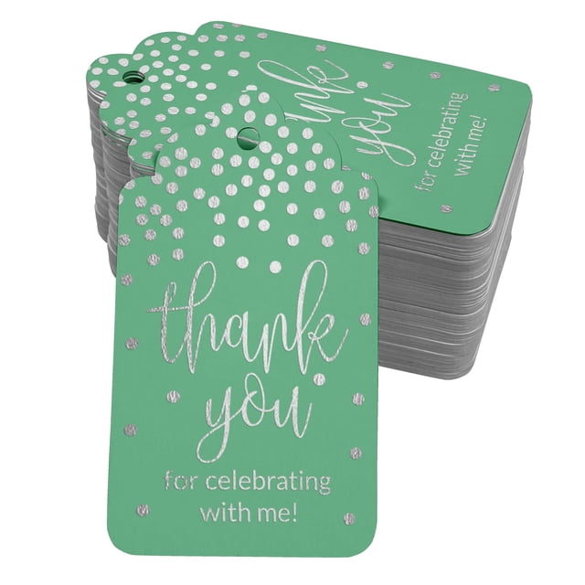 Inkdotpot Real Silver Foil ThankYou For Celebrating With Me Birthday Tags Favor Hang Paper Tags 100 Pack