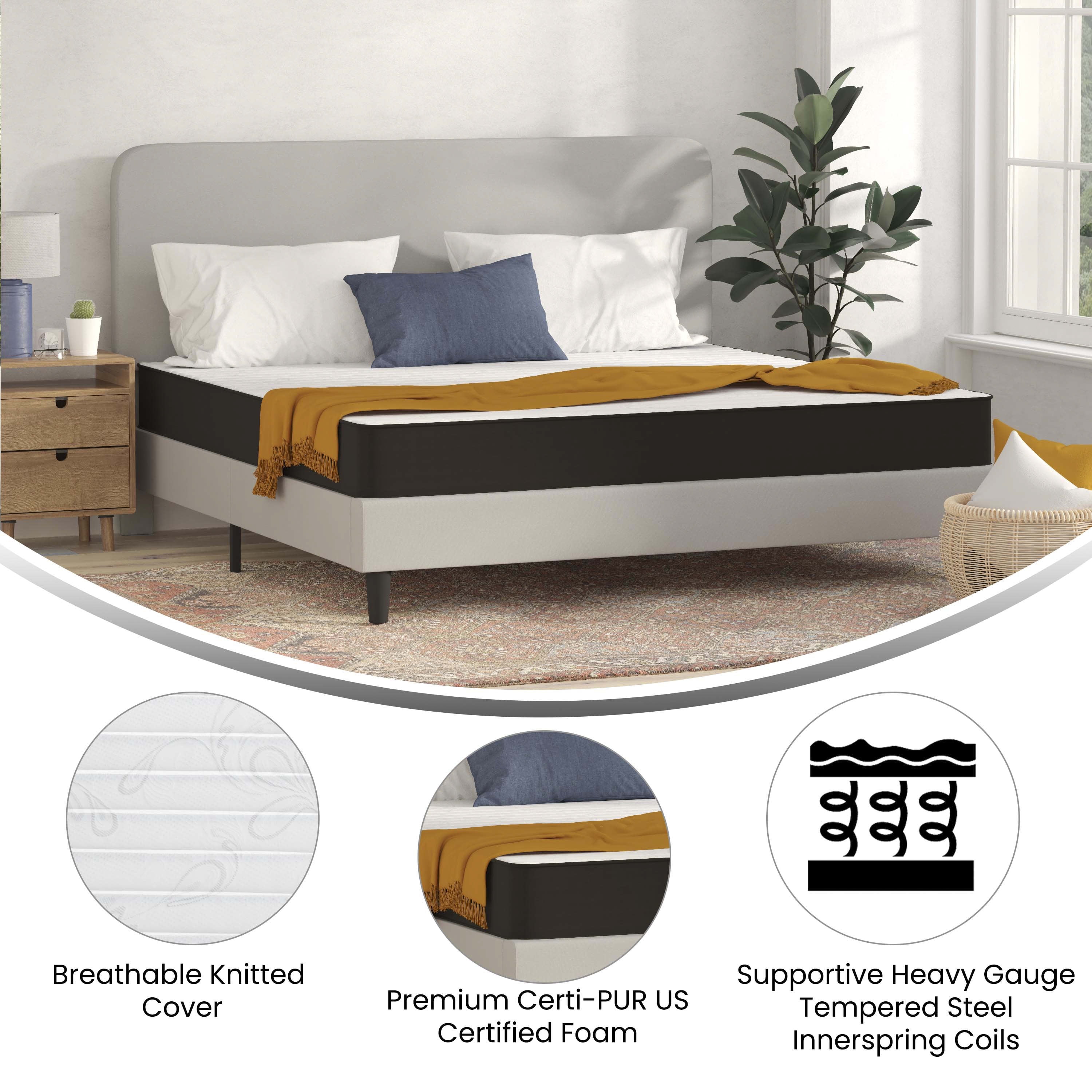 Emma + Oliver Premium Comfort 8" King Size Medium Firm Hybrid Innerspring Mattress in a Box with Knitted Fabric Top and CertiPUR-US Certified Foam