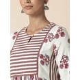 thumbnail image 2 of Indya Women's Ivory Maroon Floral Striped Yoke Straight Kurta, 2 of 6