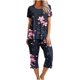 thumbnail image 1 of Conjuntos Cortos para Mujeres Impresión Floral de Verano Casual Manga Corta Cuello Redondo Y Pantalones Recortados Conjunto de Poliéster, Traje de Verano Casual, 1 of 7