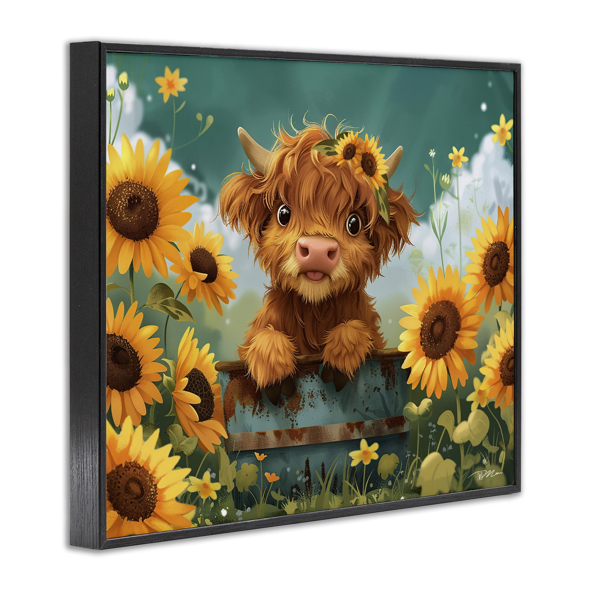 Cute Happy Highland Cow Black Framed Giclee Art, design by Momart