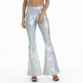 thumbnail image 2 of VSSSJ Women's Nightclub Style Flared Pants Regular Fit Shiny Solid Color High Waist Straight Wide Leg Pants Fashion Micro Stretch Personality Pants White XXL, 2 of 4