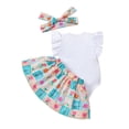 thumbnail image 5 of Yuncity Girls Romper Outfit Flutter Sleeve Floral Plaid Skirt Birthday Themed Bodysuit Sleeves Coordinating Hairpiece Onesie 3 Piece Outfit Sets Size 1-3 Monthss, 5 of 7