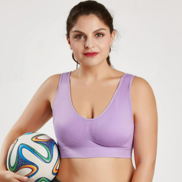 Plus Size Sleep Bras,Soft Comfy Daily Bras,Seamless Leisure Bras with  Removable Pads for Women