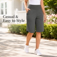 thumbnail image 5 of Women’s High Waisted Bermuda Shorts with Pockets, Stretch Casual Long Shorts, Soft Comfortable Athletic Workout Shorts for Yoga, Running, Lounge and Everyday Wear, 5 of 9