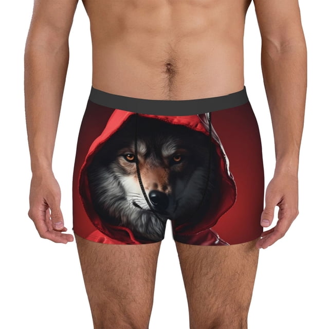 Fotbe Mysterious Hooded Wolf Calzoncillos Tipo Boxer con Bolsa de Soporte Total para Hombre, X-Temp Fresco, Transpirable y de Secado Rápido-Small