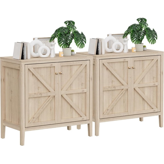 Wood Sideboard Buffet Cabinet with Doors - Farmhouse Kitchen Storage Cabinet, Coffee Bar Console Table with Adjustable Shelves, Buffet Table for Living Room, Hallway (White Oak, 2 PCS)