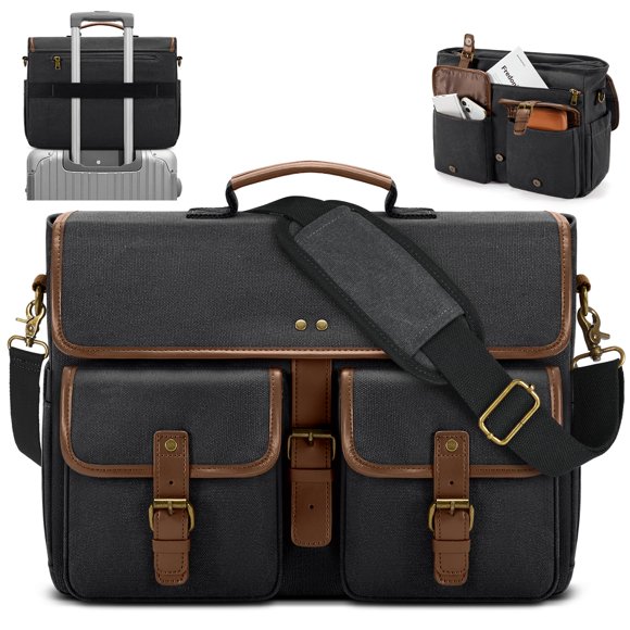 RAINSMORE Portafolios Para Hombre 15.6 Pulgadas Maletin para Hombre para Laptop Maletin Lona Impermeable Messenger Bolso Grande Maletín Ejecutiva Bolsa para Trabajo Negocio Universidad Ofic