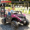 thumbnail image 3 of TOKTOO 24 Volt Ride on Toy for Big Kids, 24V Ride Ons with 4 Power EVA Wheels, 24V 2 Seater Battery Powered Ride on UTV Car, 4WD, 800W, 5.1 Mph, Kid Electric Car with Remote Control, Aged 3-8Y, Pink, 3 of 8