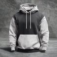 thumbnail image 2 of Men’s Pullover Hoodie Long Sleeve Drawstring Hooded Sweatshirt Kangaroo Pocket Casual Loose Fit Top Light Gray 3XL, 2 of 5