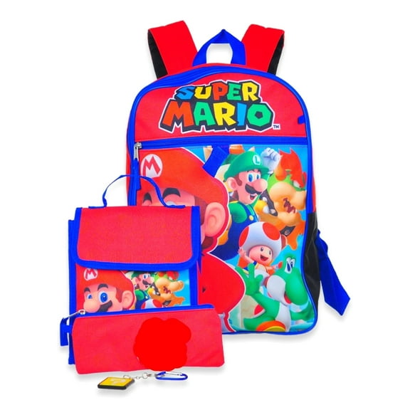 Super Mario and Luigi Backpack Set,Lunch Sack,Pencil Pouch,Key Holder,Big Backpack