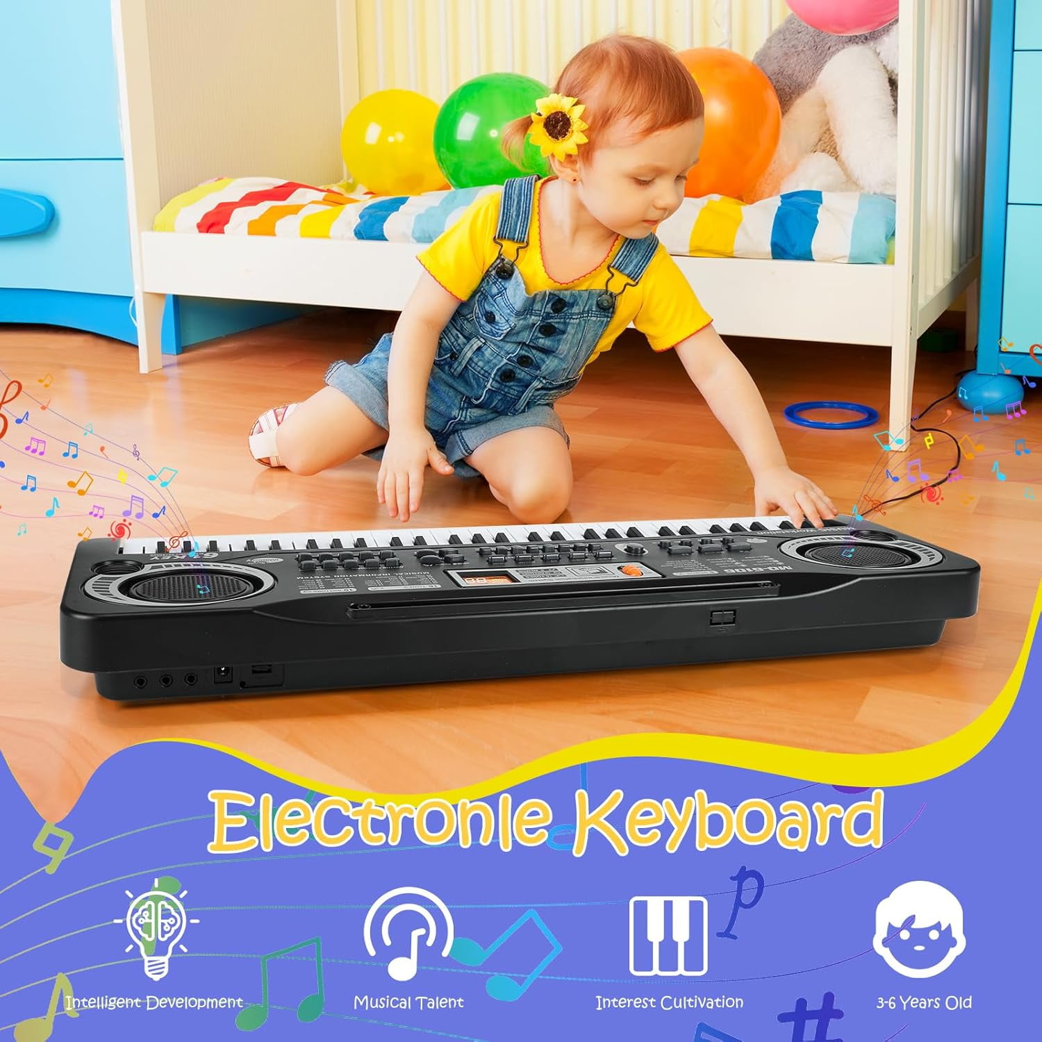 Mixfeer 61 Key Keyboard Piano, Electronic Keyboard Piano with Microphone for Kids Gift, Black