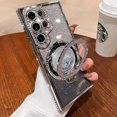 thumbnail image 6 of for Samsung Galaxy S25 Ultra Case with Glitter Kickstand,Cute Bling Sparkly Rhinestones Phone Case, Glass Camera Lens Protector,Flowing Liquid Ring Stand for Samsung S25 Ultra (Silver), 6 of 15