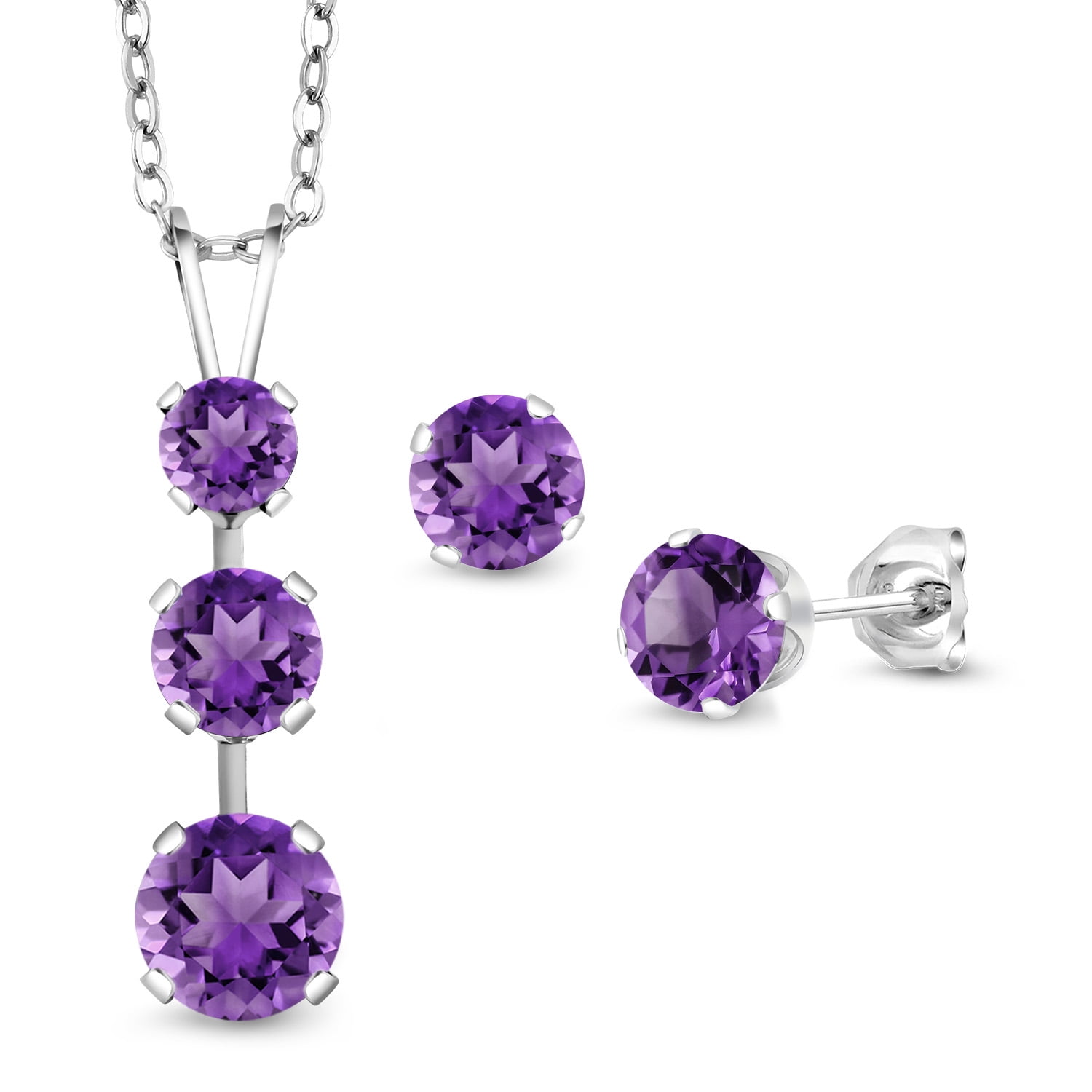 Gem Stone King 925 Sterling Silver Purple Amethyst Pendant and Earrings Jewelry Set for Women (2.68 Cttw, Gemstone February Birthstone, with 18 inch Chain)