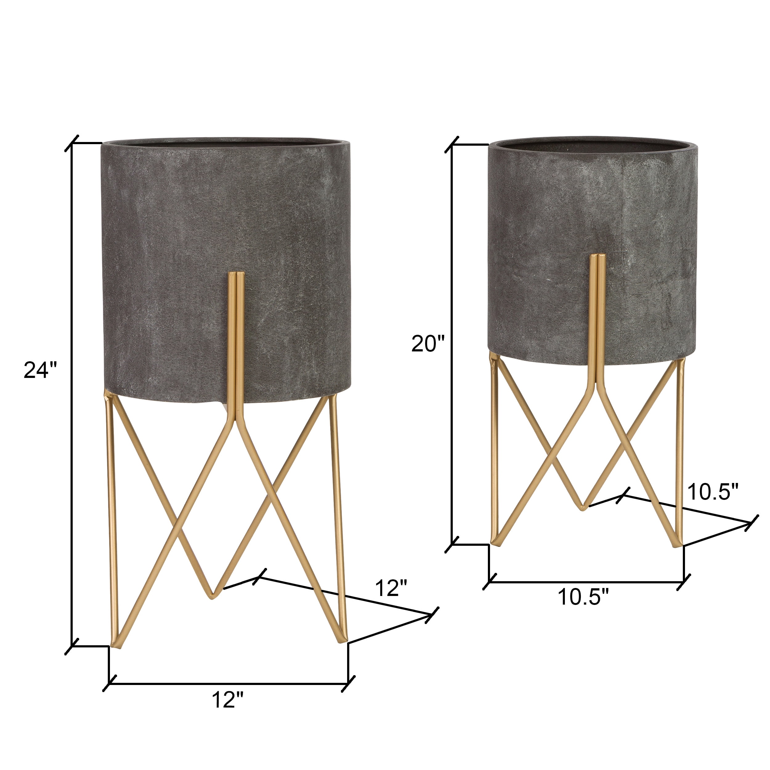 Aspire Mid Century Modern Metal Indoor Pot Planters, 24