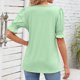 thumbnail image 3 of Tops de manga corta abombada para mujer, elegantes, informales, sueltos, con puños fruncidos, camisas de verano con cuello cuadrado para mujer, para fiesta de trabajo diario, verde claro XXL, 3 of 5