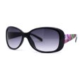 thumbnail image 1 of Kids Size Girls Classic 90s Designer Style Wrap Rounded Rectangle Sunglasses Black Fuchsia Flower Arm, 1 of 4