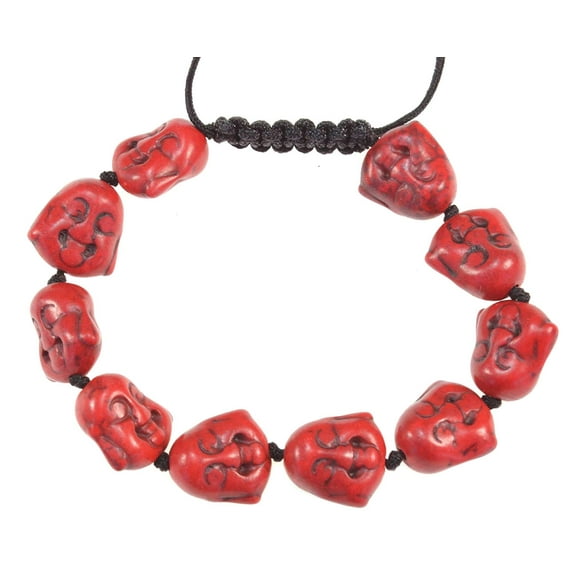 Red Color Turquoise Happy Buddha Macrame Style Adjustable Bracelet - Good for Healing and Protection - 91071