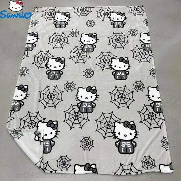Sanrio Halloween Ghost Hello Kitty Flannel Blanket Plush Cartoon Large Cute Cotton Sofa Nap Blanket Bed Sheet Christmas Gift