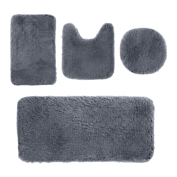 Dark Gray Bathroom Rug Set 4 Piece, Non-Slip Soft Washable Bathroom Mats Set, Quick Dry Absorbent Bath Mat with Toilet Rug
