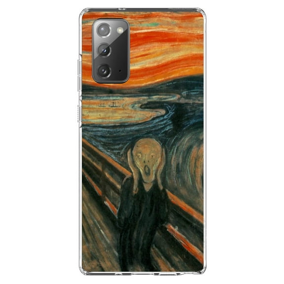 DistinctInk Clear Shockproof Hybrid Case for Samsung Galaxy Note 20 (6.7" Screen) - TPU Bumper, Acrylic Back, Tempered Glass Screen Protector - Edvard Munch The Scream - Classic Art