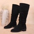 thumbnail image 6 of Womens Chunky Heel Knee High Boots Suede Round Toe Fall Winter Tall Boots Black 8.5(41), 6 of 9