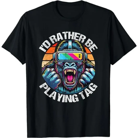 I'd Rather Be Playing Tag Gorilla VR Gamer Monkey Graphic Unisex T-Shirt, up to Size 5XL