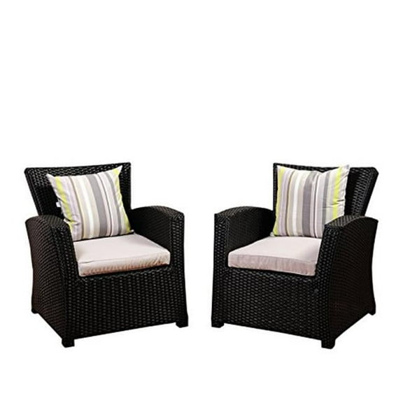 SC SAIGON-2ARM Atlantic Staffordshire 2 Piece Black Wicker Arm Chair Set with Light Grey Cushions