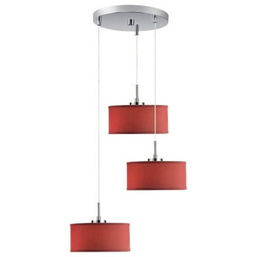 Woodbridge Lighting Drum 3-Light Fabric & Metal Cluster Pendant in Nickel/Red