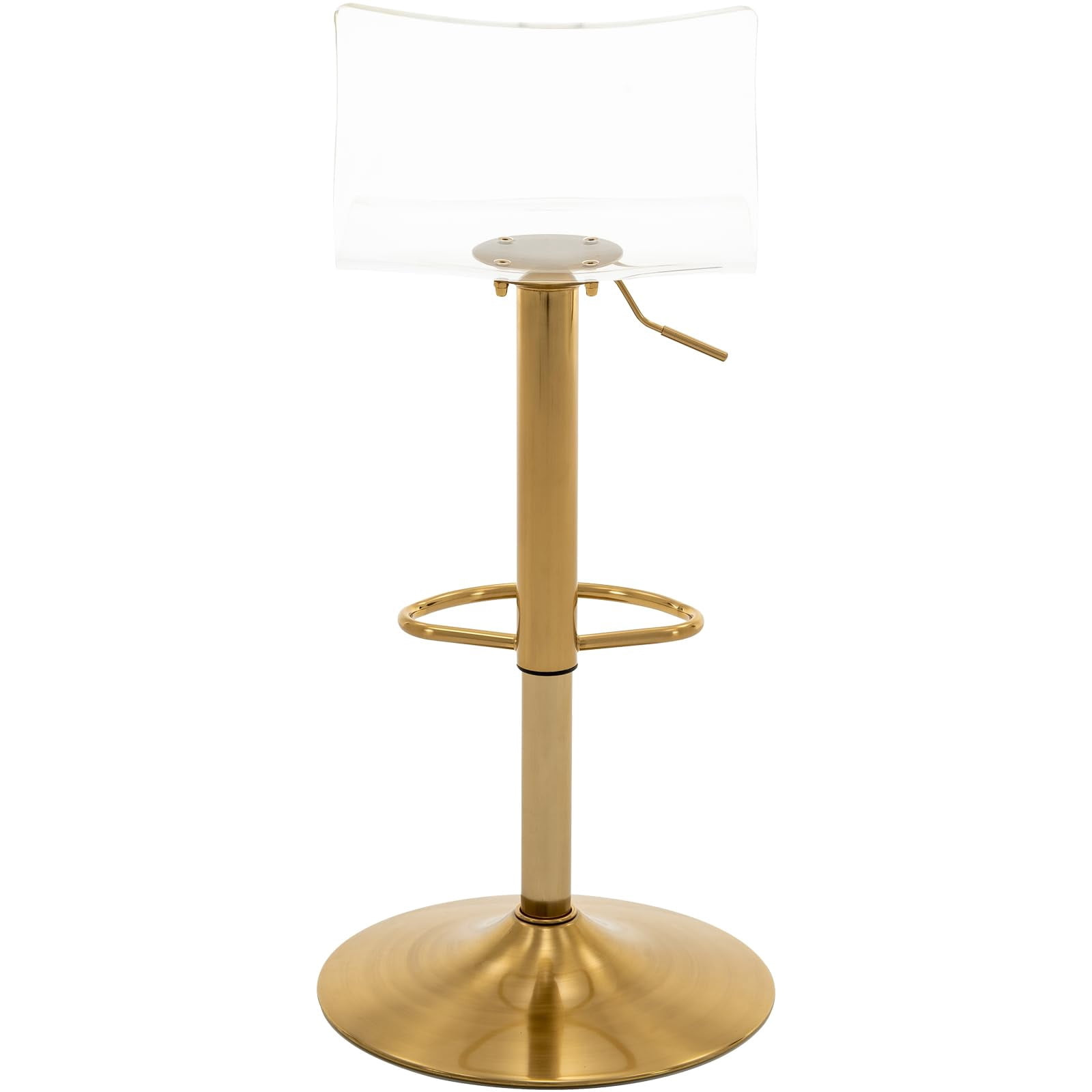 Bar Stools Set of 2, Adjustable Acrylic Swivel Airlift Barstools, Modern Counter Stools with Back and Footrest for Bar, Kitchen, Dining Room (Gold)