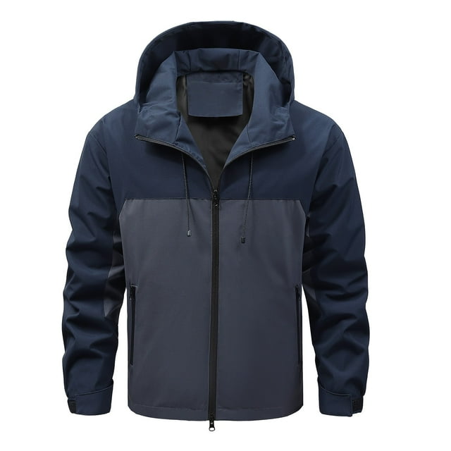 RXIRUCGD Men's Casual Sports Hooded Jacket Loose Collar Color Blocked Jacket, Navy, Size: S