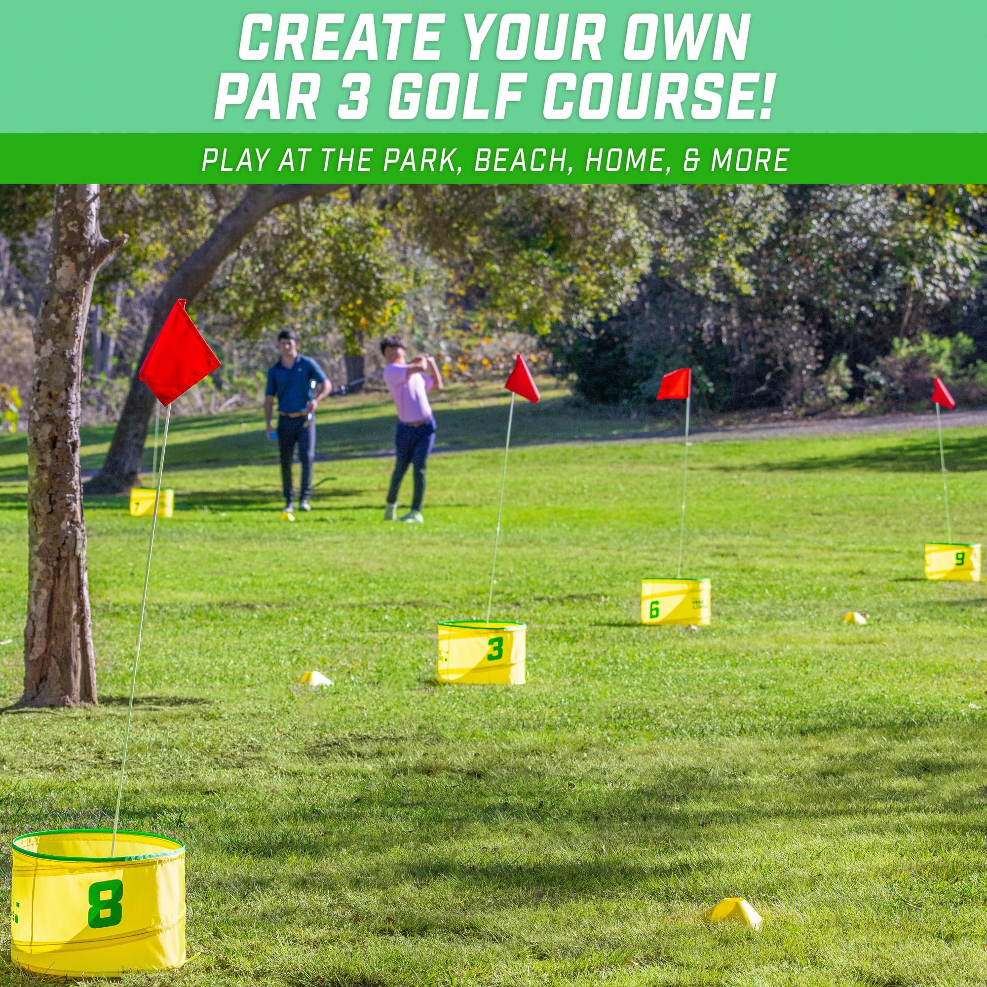 GoSports Yard Links Golf Game with 9 Buckets,  Backyard Practice Golfer Game, Tee Markers and 6 Balls