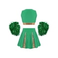 thumbnail image 2 of iiniim Kids Girls Cheer Leader Uniform Crop Top Pleated Skirt with Pom Poms Dancewear Green 12, 2 of 7