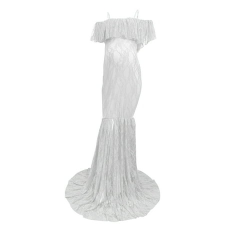 

Maternity Dress Ruffled Sleeves V Neck Tail Length Long Dresses Photography Dress