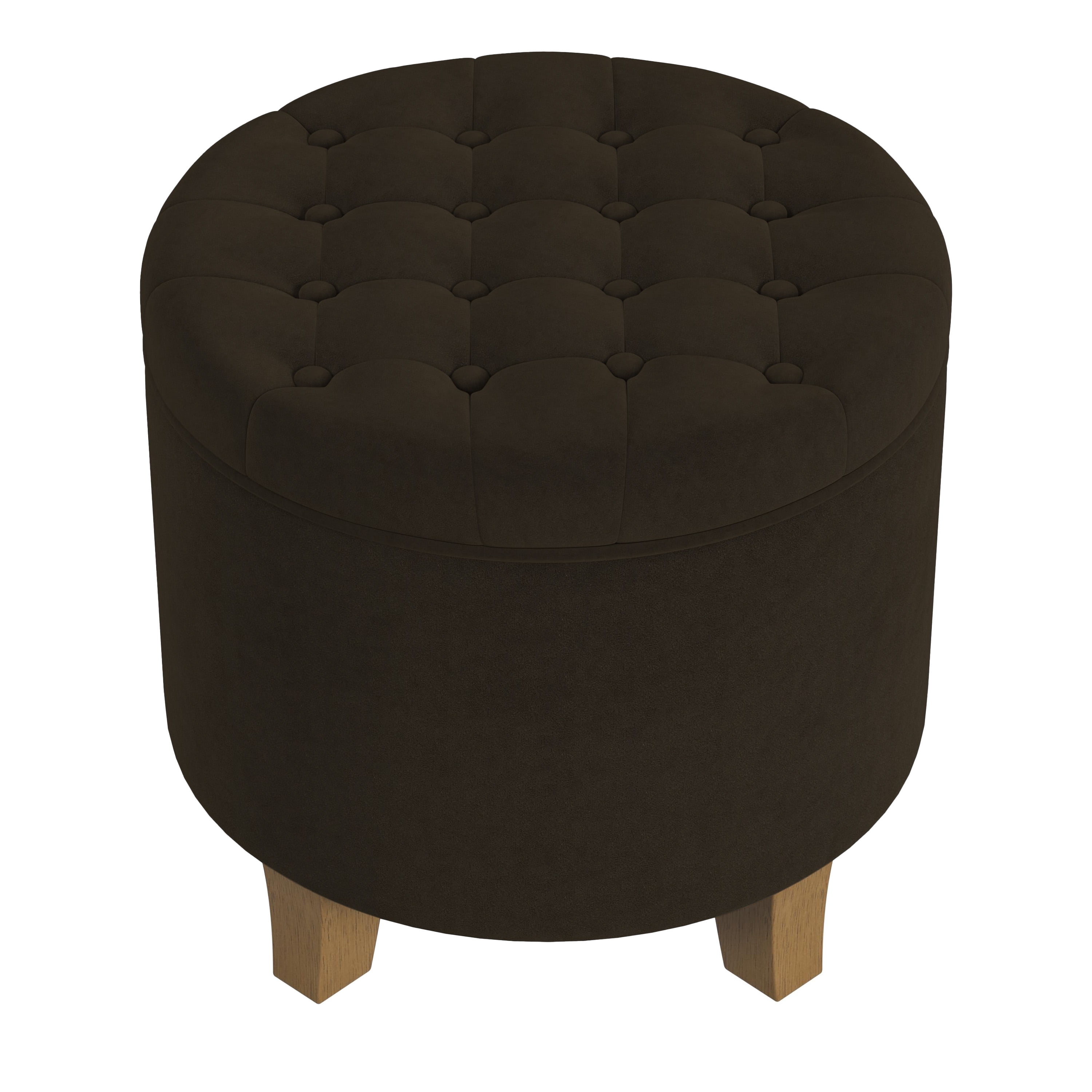 HomePop Small Round Button Tufted Storage Ottoman, Chocolate Brown Velvet