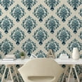 thumbnail image 3 of Ambesonne Damask Peel & Stick Wallpaper for Home, Nostalgic Baroque Blooms, 13"x100", Tan Petrol Blue, 3 of 6