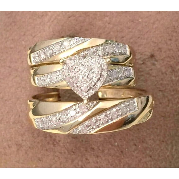 Bluebelljewels 3Ct Cubic Zirconia His & Her Engagement Trio Ring Set 14K Yellow Gold Finish Silver