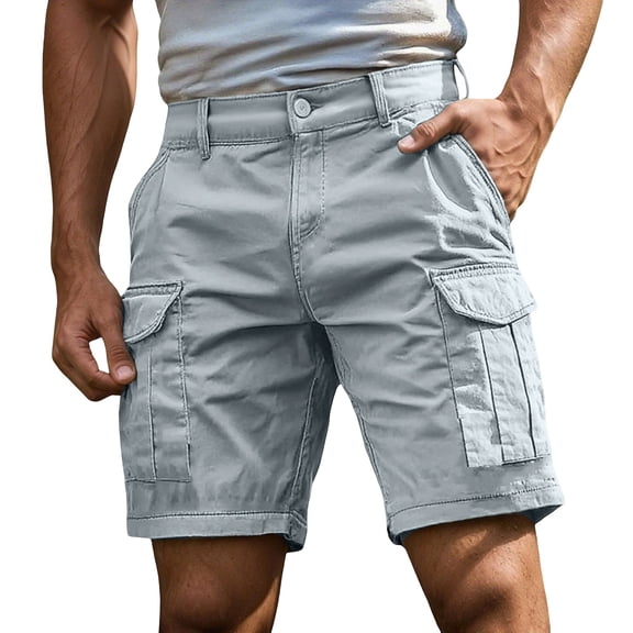 Men Cargo Shorts with Pockets Knee Length Lightweight Tactical Cargo Shorts for Golf Outdoor Work Shorts (Light Gray M)