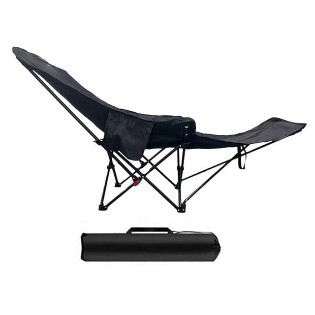 Tumbona de Camping, Silla Portátil Ajustable para Exteriores con Estructura de Acero Resistente Y Reposapiés Extraíble para Jardín, Playa, Patio Y Exc Negro